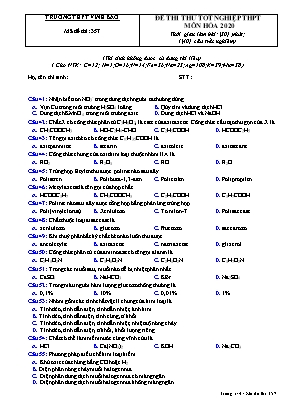 Đề thi thử Tốt nghiệp THPT môn Hóa học năm 2020 - Mã đề 357 - Trường THPT Vĩnh Bảo